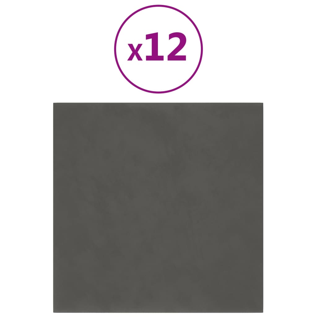 Vægpaneler 12 stk Mørkegrå 30x30 cm fløjl 1,08 m²