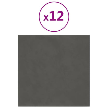 Vægpaneler 12 stk Mørkegrå 30x30 cm fløjl 1,08 m²
