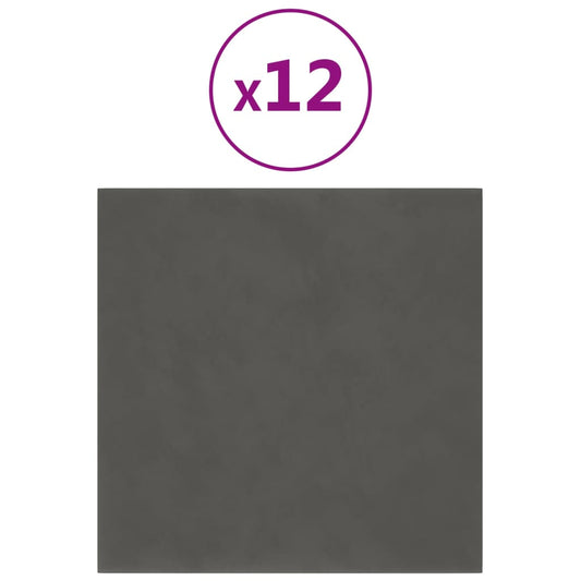 Vægpaneler 12 stk Mørkegrå 30x30 cm fløjl 1,08 m²
