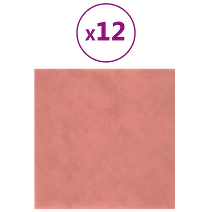 Vægpaneler 12 stk Pink 30x30 cm Fløjl 1,08 m²