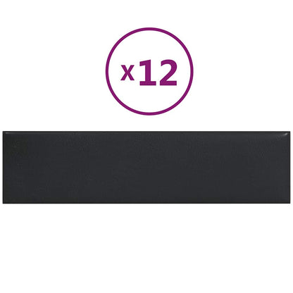 Wandpaneele 12 Stk. Schwarz 60x15 cm Kunstleder 1,08 m²