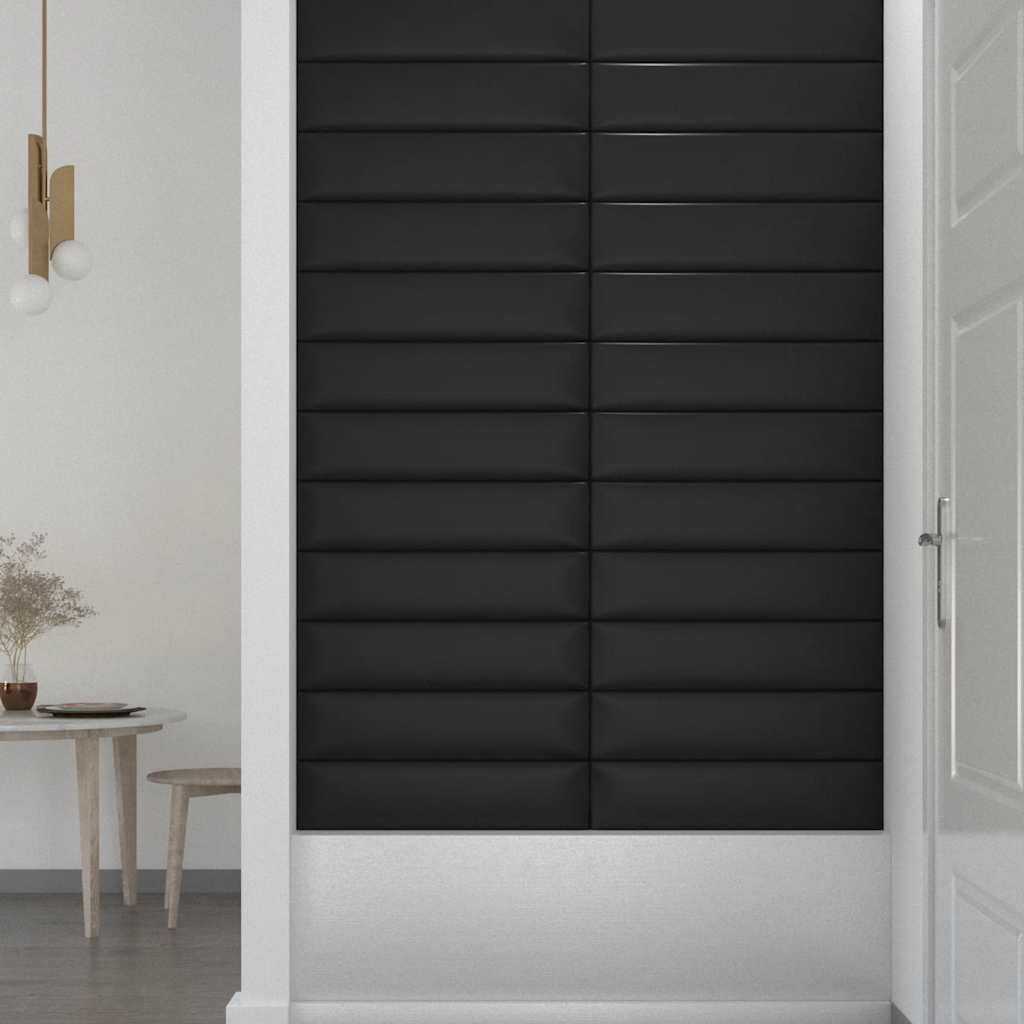 Wandpaneele 12 Stk. Schwarz 60x15 cm Kunstleder 1,08 m²