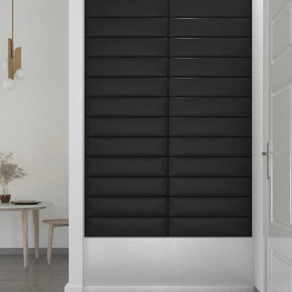 Wandpaneele 12 Stk. Schwarz 60x15 cm Kunstleder 1,08 m²