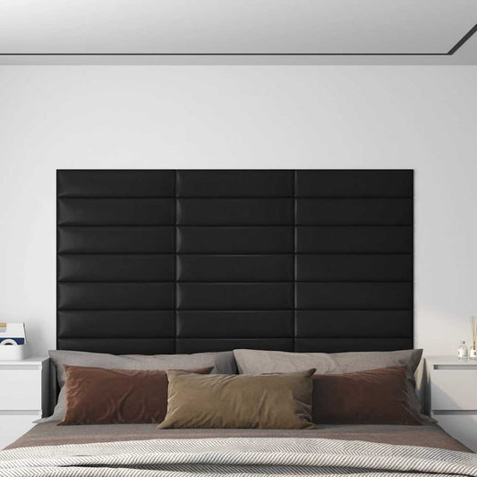 Wandpaneele 12 Stk. Schwarz 60x15 cm Kunstleder 1,08 m²