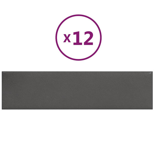 Wandpaneele 12 Stk. Grau 60x15 cm Kunstleder 1,08 m²