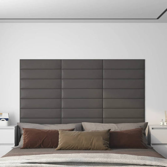 Wandpaneele 12 Stk. Grau 60x15 cm Kunstleder 1,08 m²