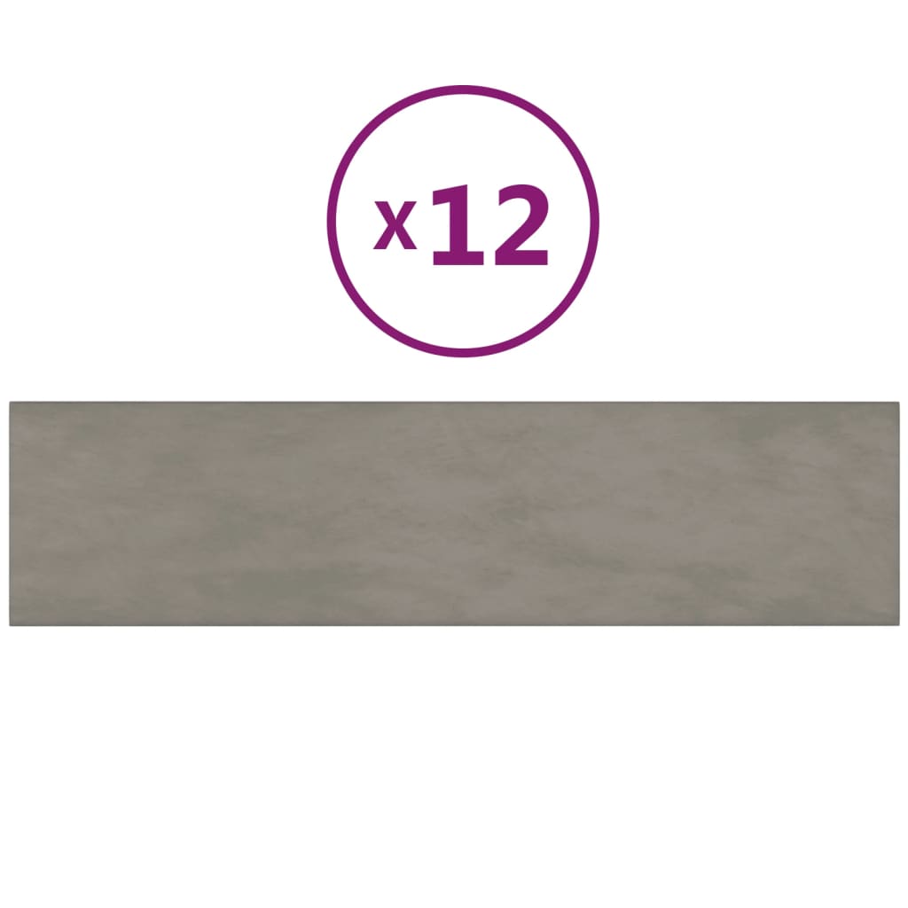 Vægpaneler 12 stk Lysegrå 60x15 cm fløjl 1,08 m²