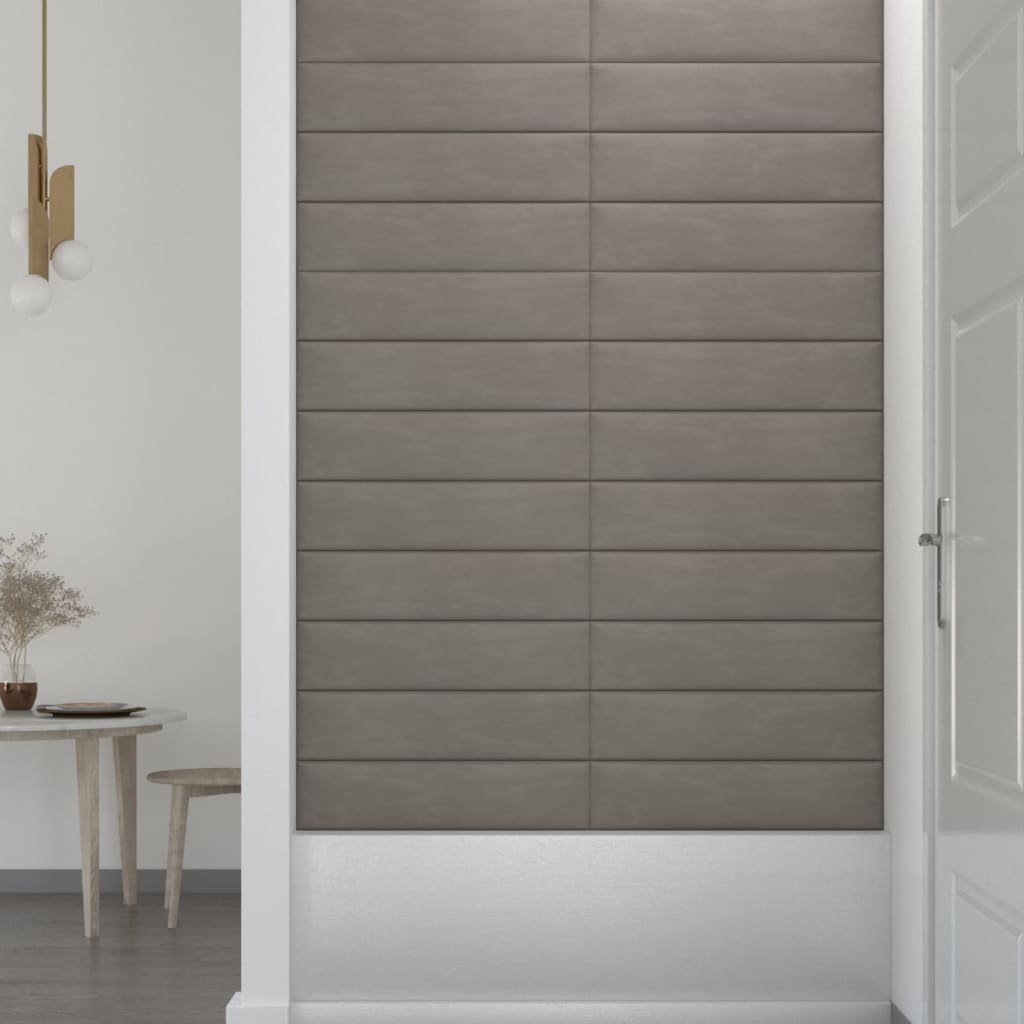 Vægpaneler 12 stk Lysegrå 60x15 cm fløjl 1,08 m²