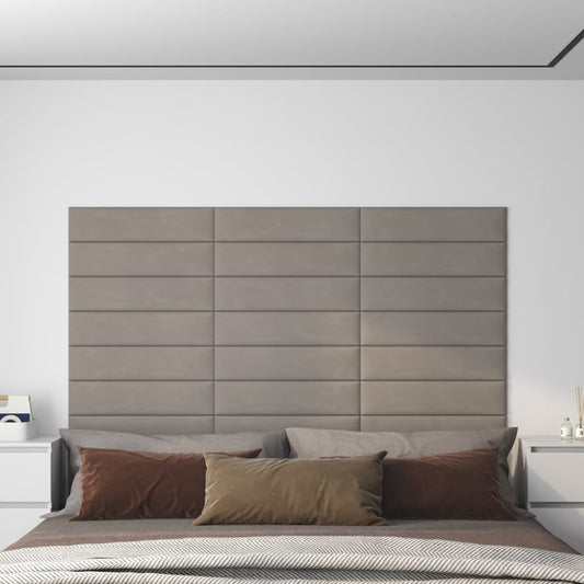 Vægpaneler 12 stk Lysegrå 60x15 cm fløjl 1,08 m²
