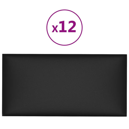 Wandpaneele 12 Stk. Schwarz 60x30 cm Kunstleder 2,16 m
