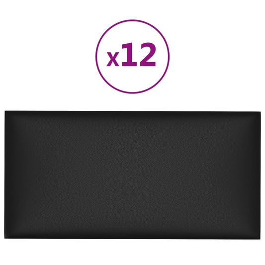 Wandpaneele 12 Stk. Schwarz 60x30 cm Kunstleder 2,16 m