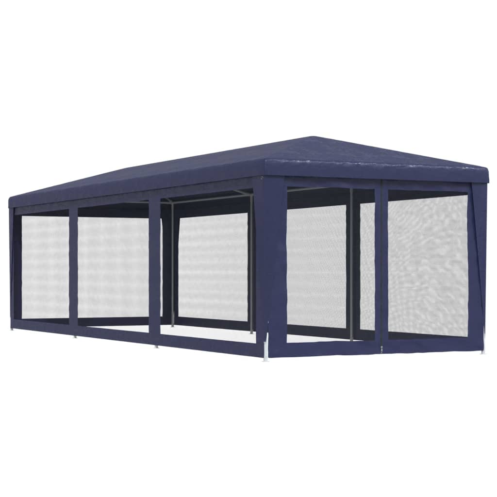 Partyzelt mit 8 Mesh-Seitenwänden Blau 3x9 m HDPE