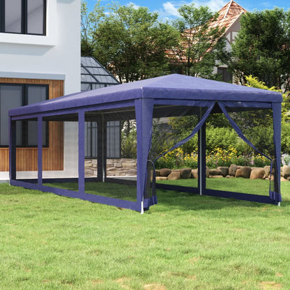 Partyzelt mit 8 Mesh-Seitenwänden Blau 3x9 m HDPE