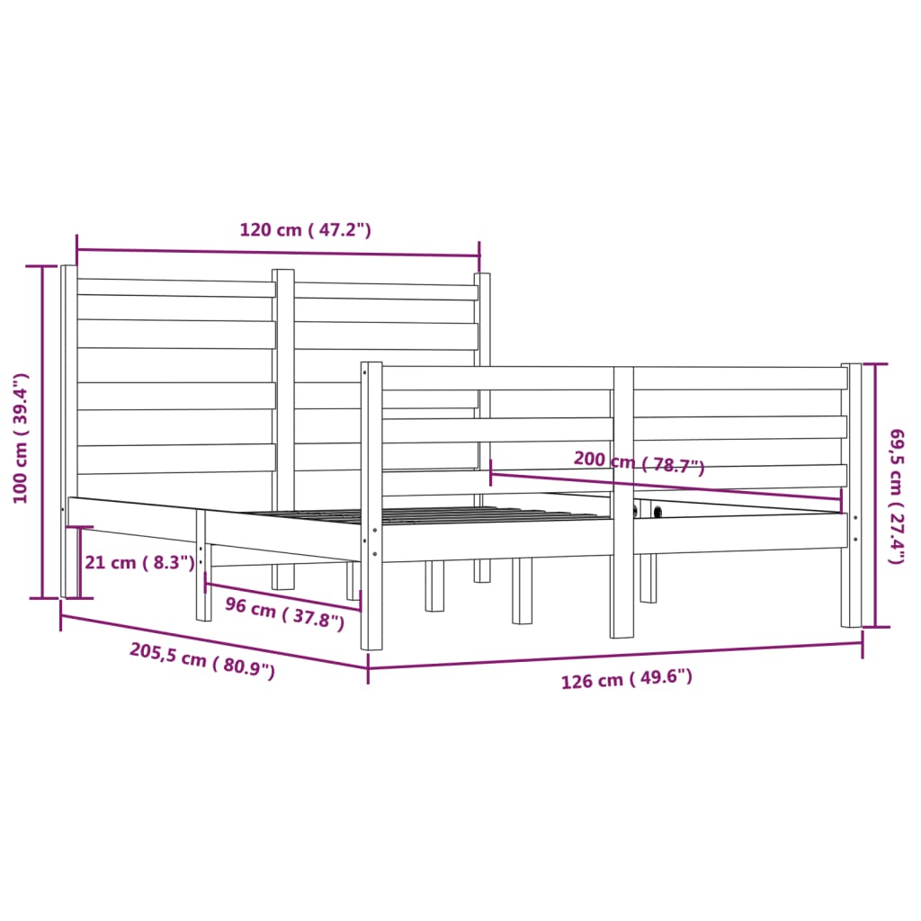 Massivholzbett ohne Matratze 120x200 cm Kiefernholz