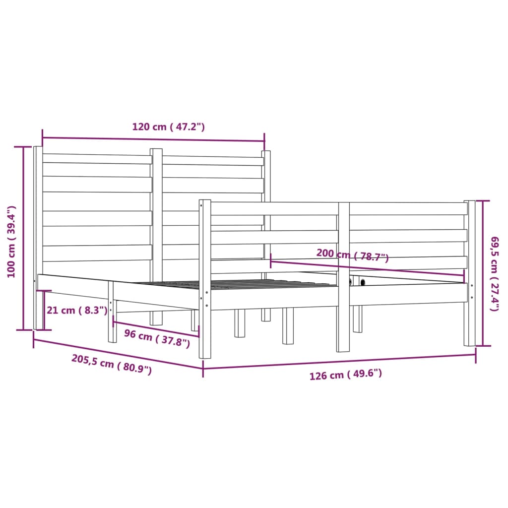 Massivholzbett ohne Matratze Kiefernholz 120x200 cm Weiß