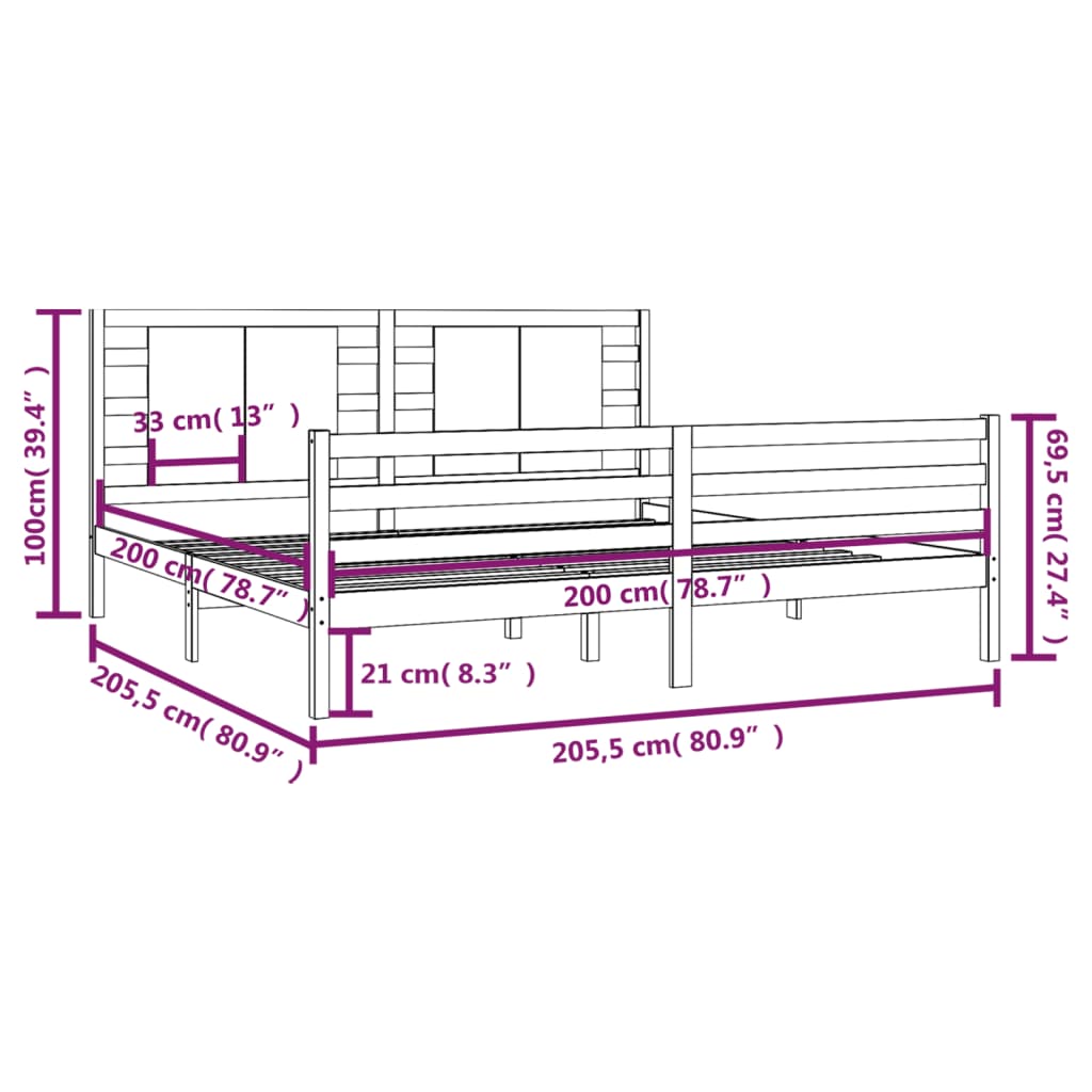 Massivholzbett Grau Kiefer 200x200 cm