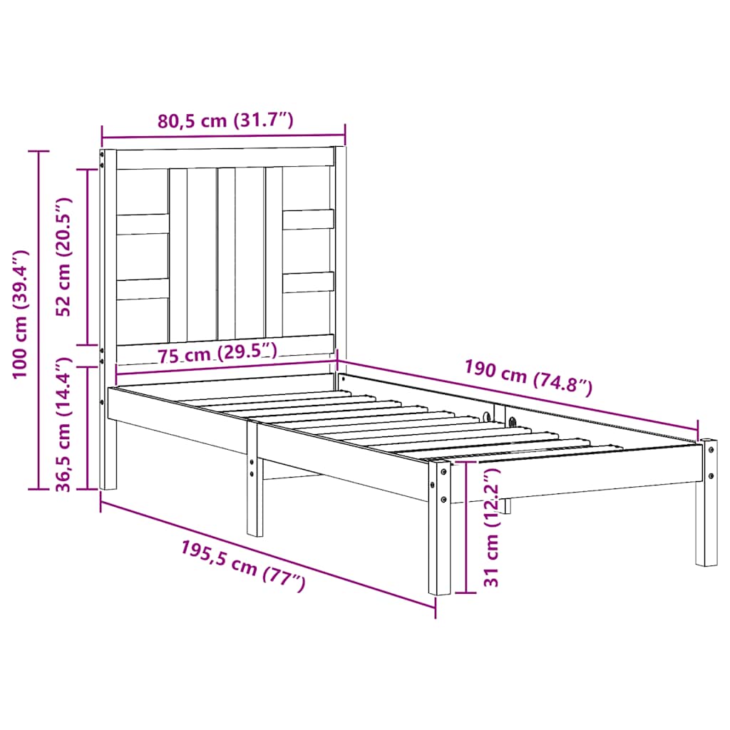 Massivholzbett 75x190 cm