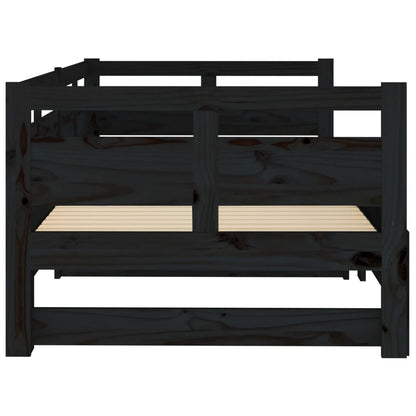 Tagesbett Ausziehbar Schwarz Massivholz Kiefer 2x(90x190) cm