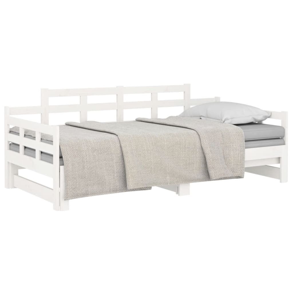 Daybed Udtrækkelig hvid massiv fyrretræ 2x(90x200) cm