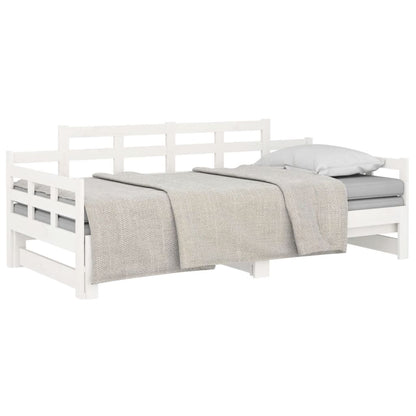 Daybed Udtrækkelig hvid massiv fyrretræ 2x(90x200) cm