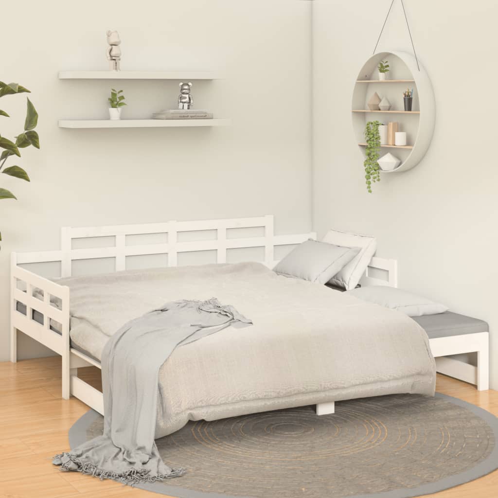 Daybed Udtrækkelig hvid massiv fyrretræ 2x(90x200) cm