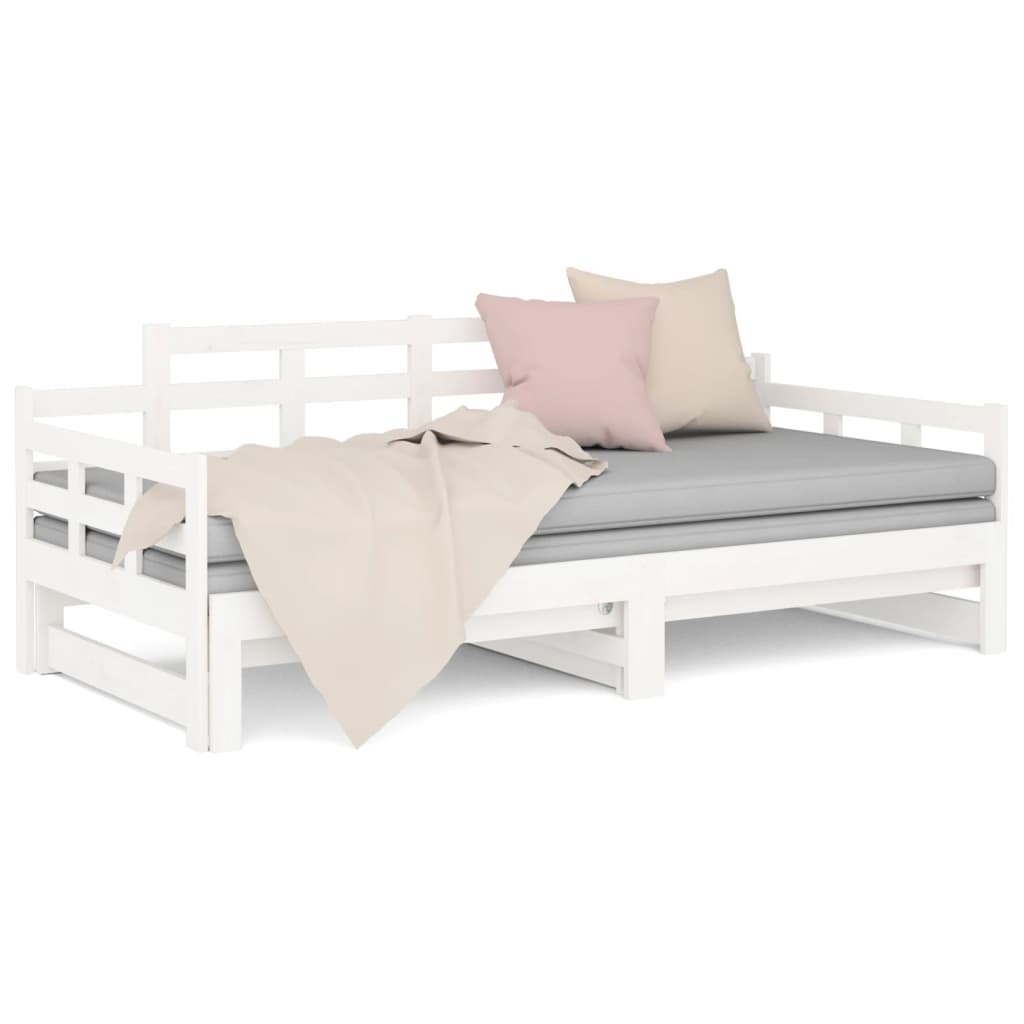 Daybed Udtrækkelig hvid massiv fyrretræ 2x(90x200) cm