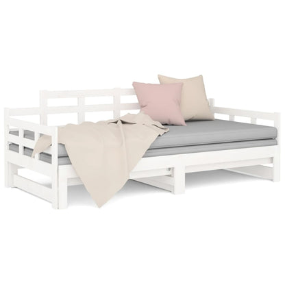 Daybed Udtrækkelig hvid massiv fyrretræ 2x(90x200) cm