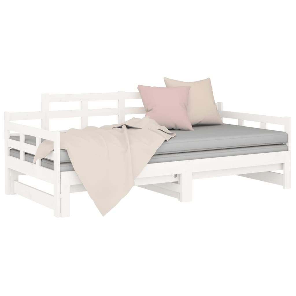 Daybed Udtrækkelig hvid massiv fyrretræ 2x(90x200) cm