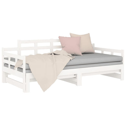Daybed Udtrækkelig hvid massiv fyrretræ 2x(90x200) cm