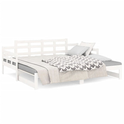 Daybed Udtrækkelig hvid massiv fyrretræ 2x(90x200) cm