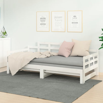 Daybed Udtrækkelig hvid massiv fyrretræ 2x(90x200) cm