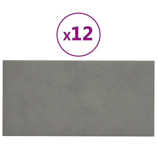 Wandpaneele 12 Stk. Hellgrau 60x30 cm Samt 2,16 m²