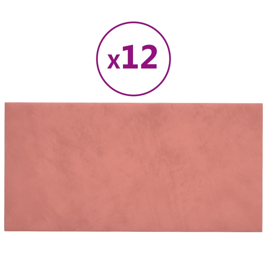 Vægpaneler 12 stk Pink 60x30 cm Fløjl 2,16 m²