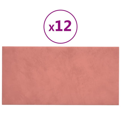 Vægpaneler 12 stk Pink 60x30 cm Fløjl 2,16 m²