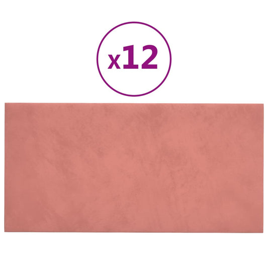 Vægpaneler 12 stk Pink 60x30 cm Fløjl 2,16 m²