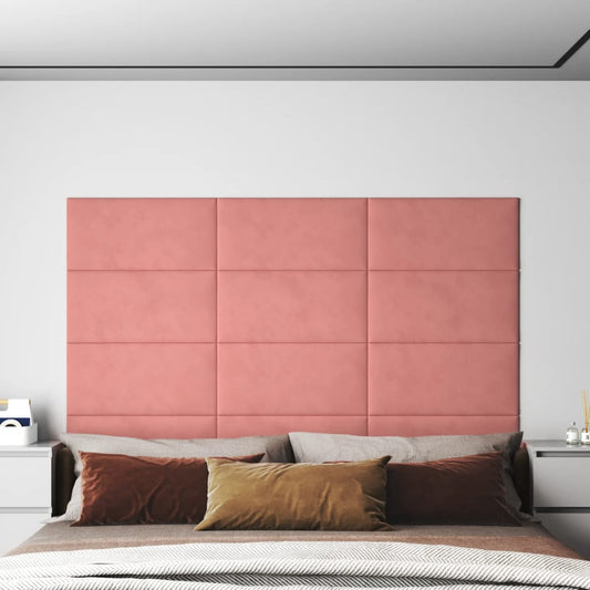 Vægpaneler 12 stk Pink 60x30 cm Fløjl 2,16 m²