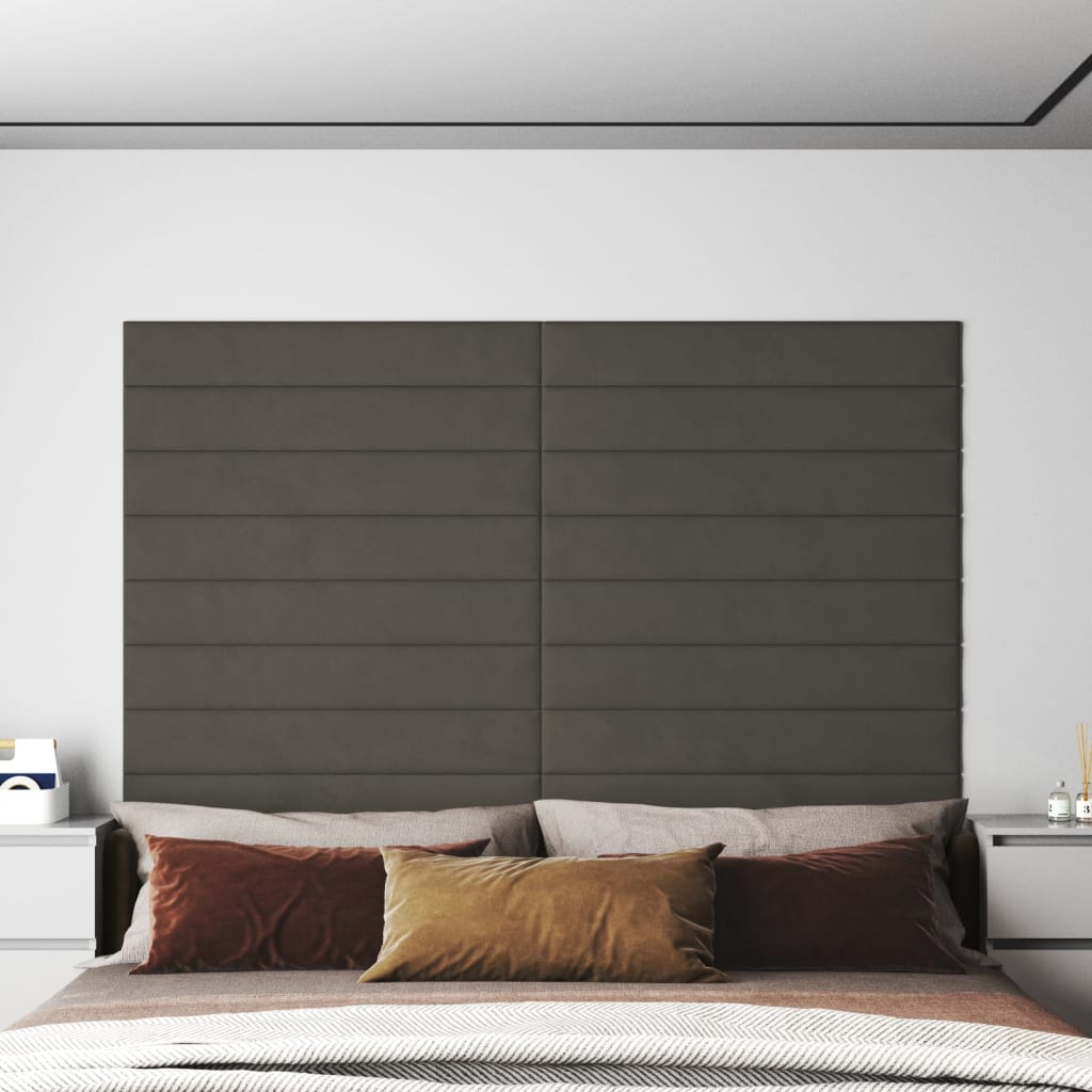 Vægpaneler 12 stk Mørkegrå 90x15 cm fløjl 1,62 m²