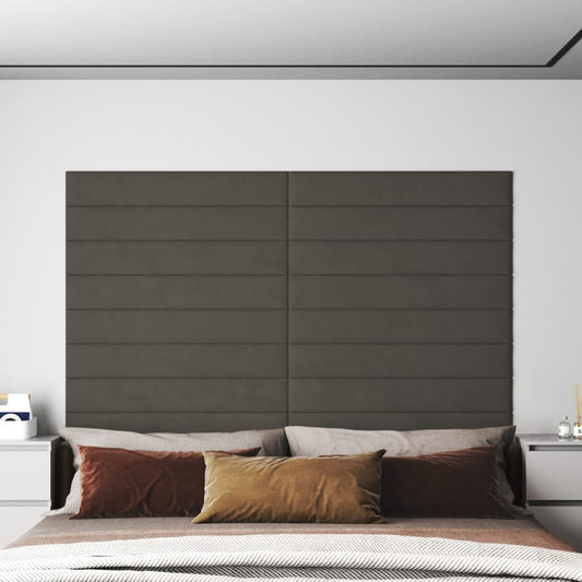 Vægpaneler 12 stk Mørkegrå 90x15 cm fløjl 1,62 m²