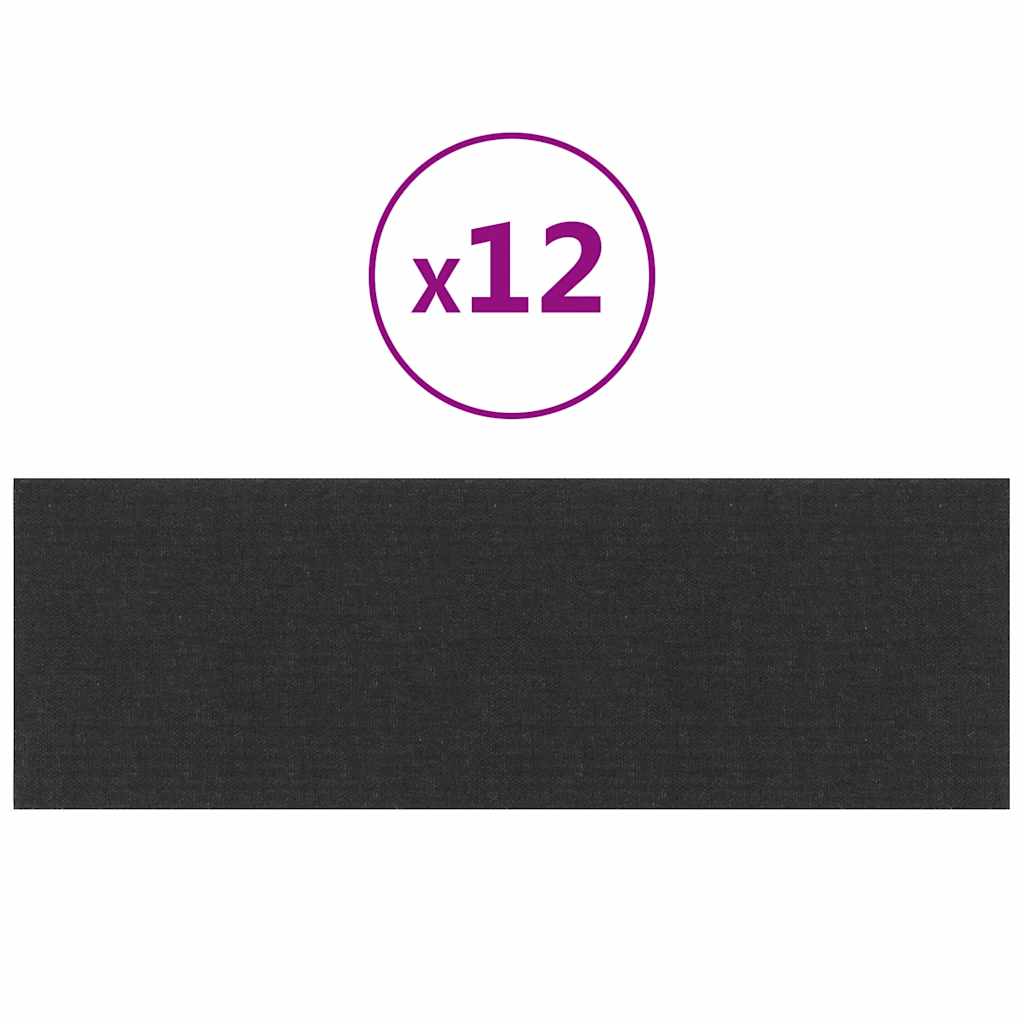 Wandpaneele 12 Stk. Schwarz 90x30 cm Stoff 3,24 m²
