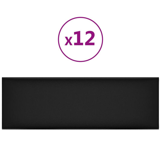 Wandpaneele 12 Stk. Schwarz 90x30 cm Kunstleder 3,24 m?
