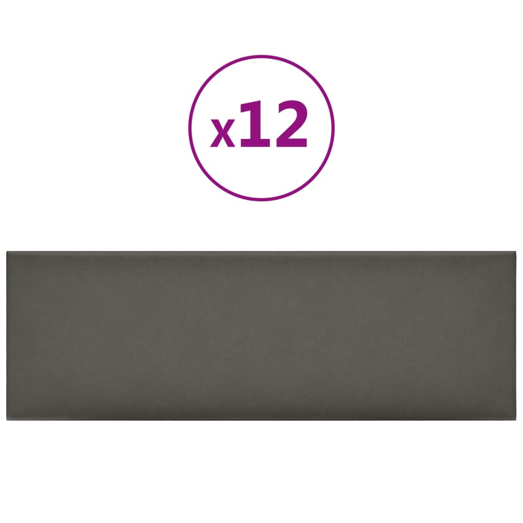 Vægpaneler 12 stk. Grå 90x30 cm kunstlæder 3,24 m²