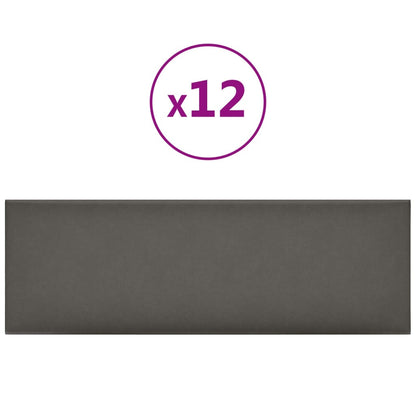 Vægpaneler 12 stk. Grå 90x30 cm kunstlæder 3,24 m²