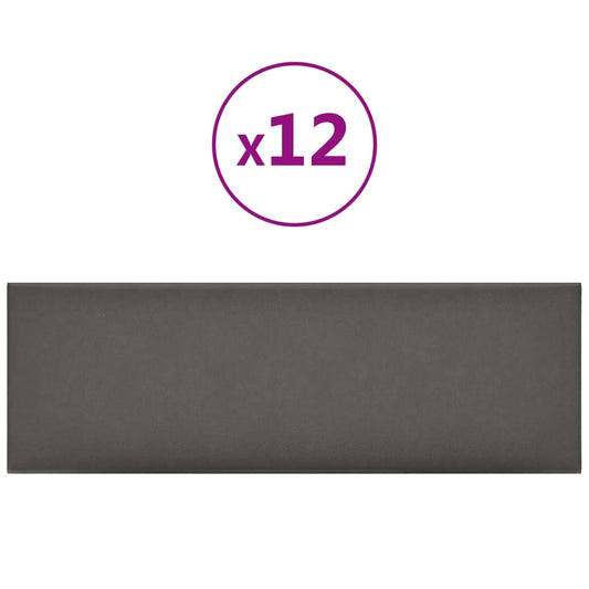 Vægpaneler 12 stk. Grå 90x30 cm kunstlæder 3,24 m²