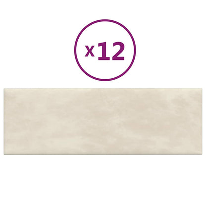 Wandpaneele 12 Stk. Creme 90x30 cm Samt 3,24 m²