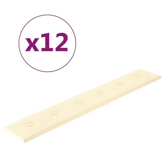 Vægpaneler 12 stk Creme 90x15 cm kunstlæder 1,62 m²