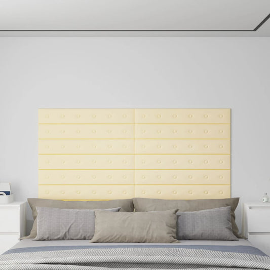 Vægpaneler 12 stk Creme 90x15 cm kunstlæder 1,62 m²