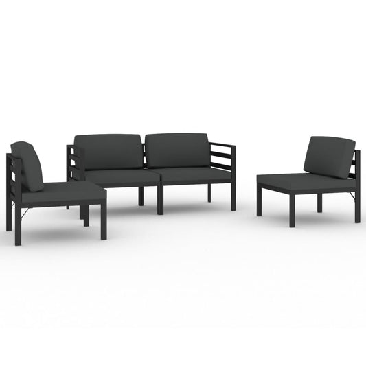 4-tlg. Garten-Lounge-Set mit Kissen Aluminium Anthrazit