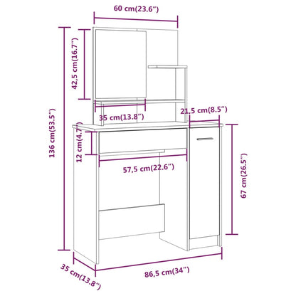 Schminktisch mit Spiegel Weiß 86,5x35x136 cm