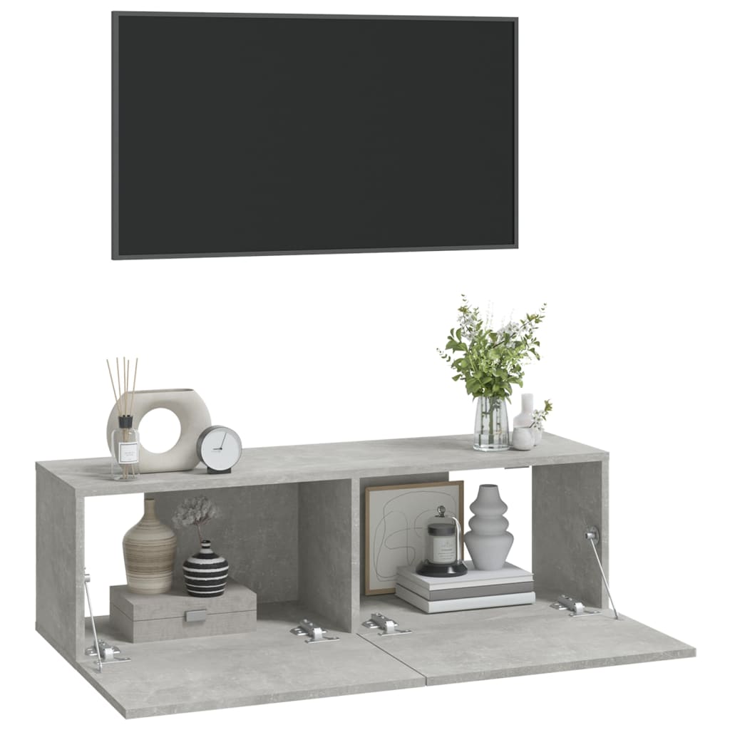TV overskabe 2 stk Betongrå 100x30x30 cm træmateriale