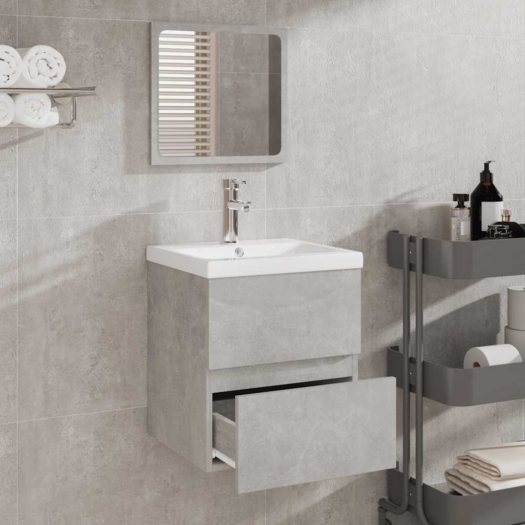 Badschrank mit Spiegel Betongrau Holzwerkstoff